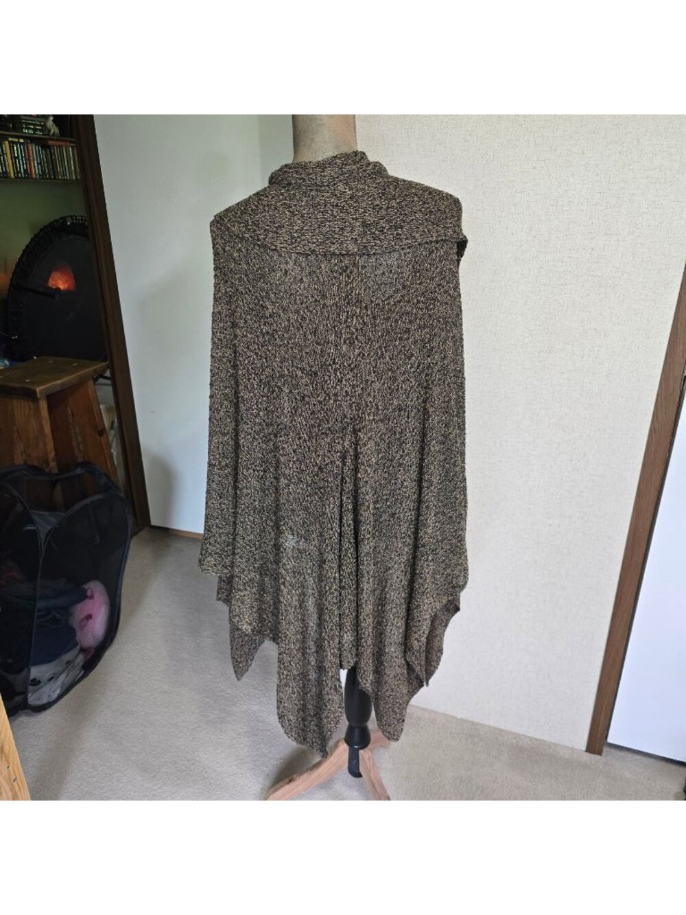 Coldwater Creek S/M Womens Cardigan Brown Black Open Front Textured Lightweight